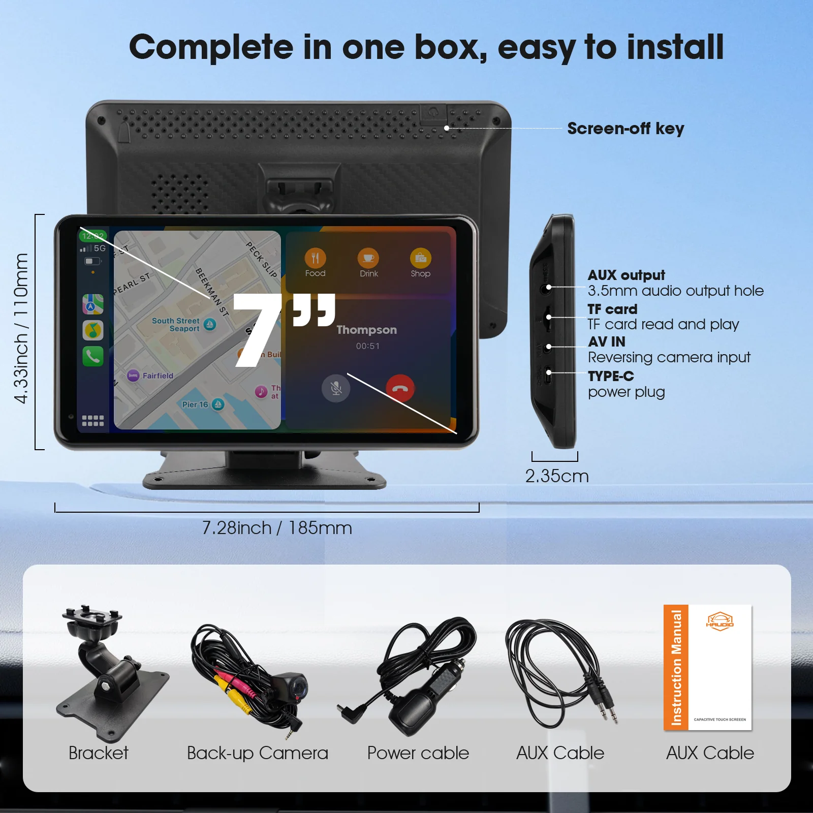 Huadio PND7002-AD 7" Portable Car Stereo - Image 12